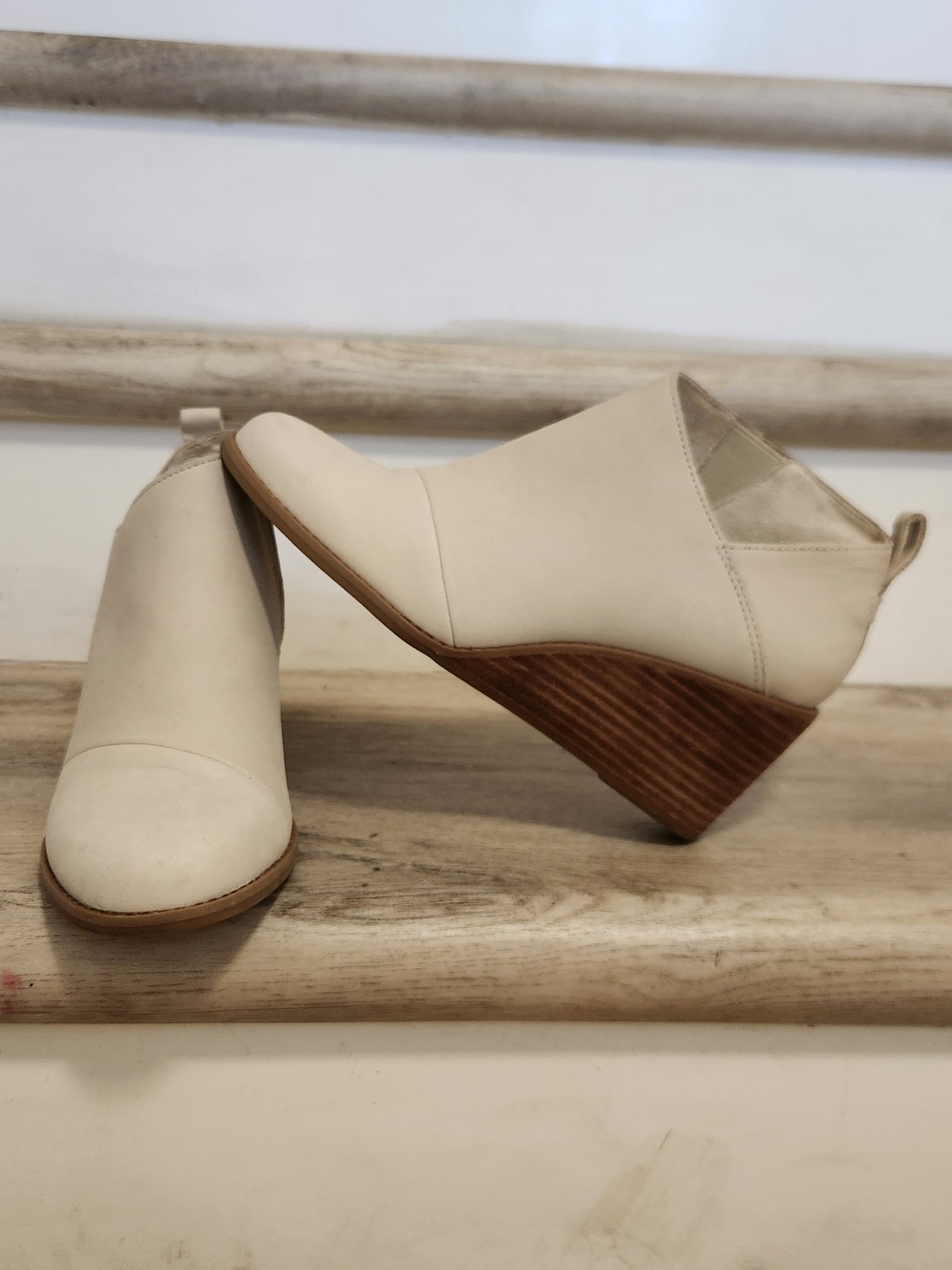 Toms Ivory Wedge Ankle Booties
